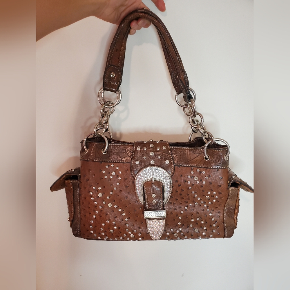 Western faux Leather purse  with Rhinstones